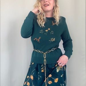 Floral Sweater and Midi Skirt 2 Piece Set